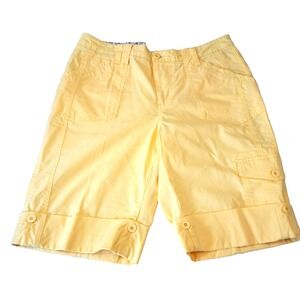 Coldwater Creek Cargo Bermuda‎ Shorts Women's 14 Roll Up Yellow Stretch Preppy